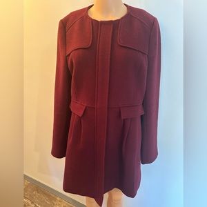 Ann Taylor Loft Burgundy Wool Long Sleeve Coat,  Size M